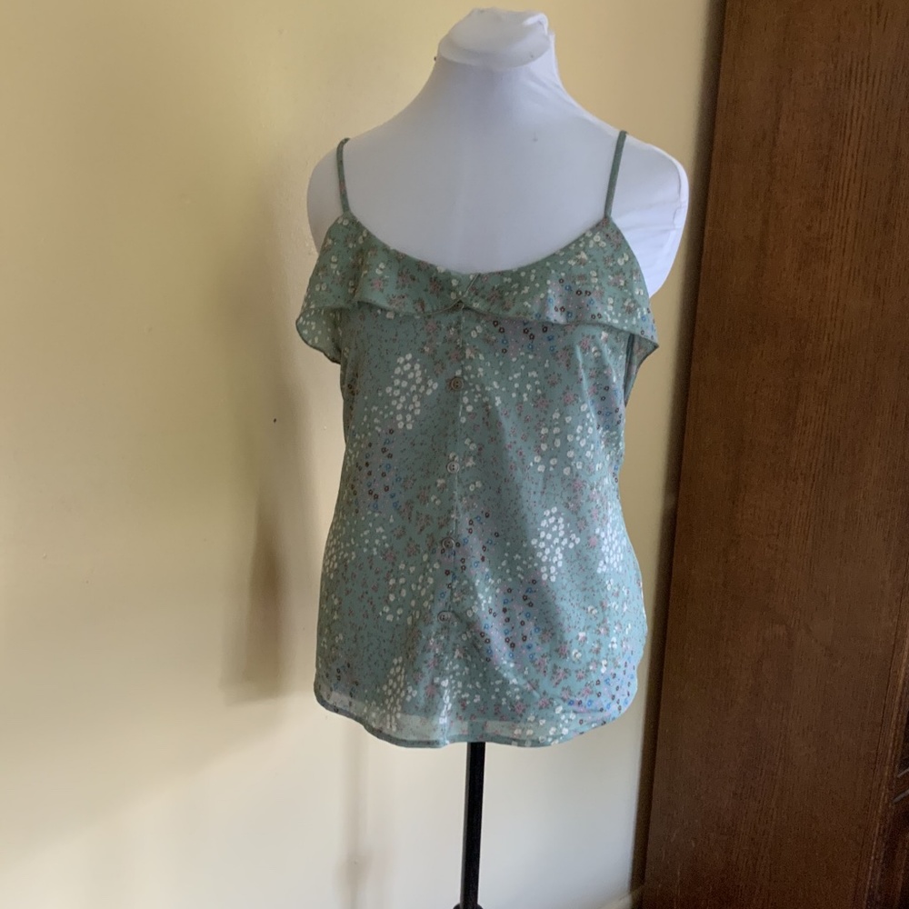 Light Green Sheer Floral Top with Peter Pan Collar